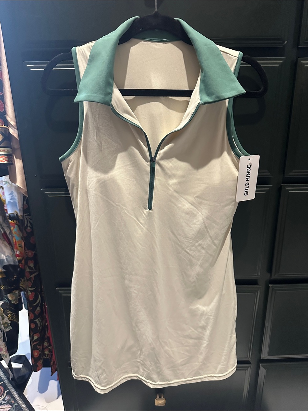 NWOT Gold Hinge Polo Dress with Mint Trim
